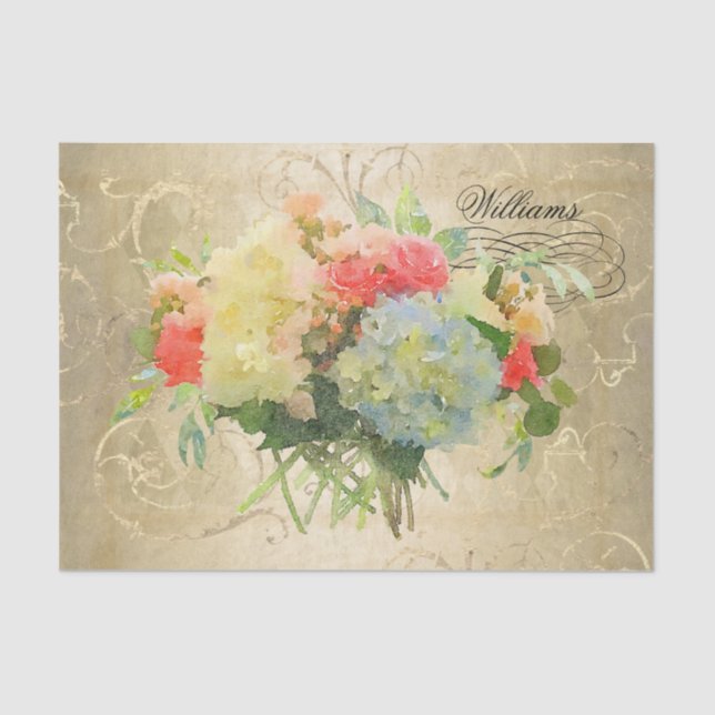 Papier Mousseline Floral Hydrangea Rose Gold Monogramme Nom (Recto)
