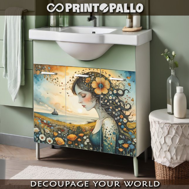 Papier Mousseline Floral jeune femme rêvant de partir (Créateur téléchargé)