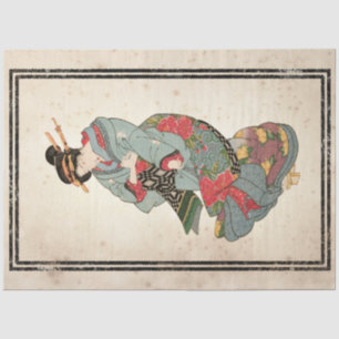 Papier Mousseline Floral Kimono Japonaise Femme Découpage Vintage Ar