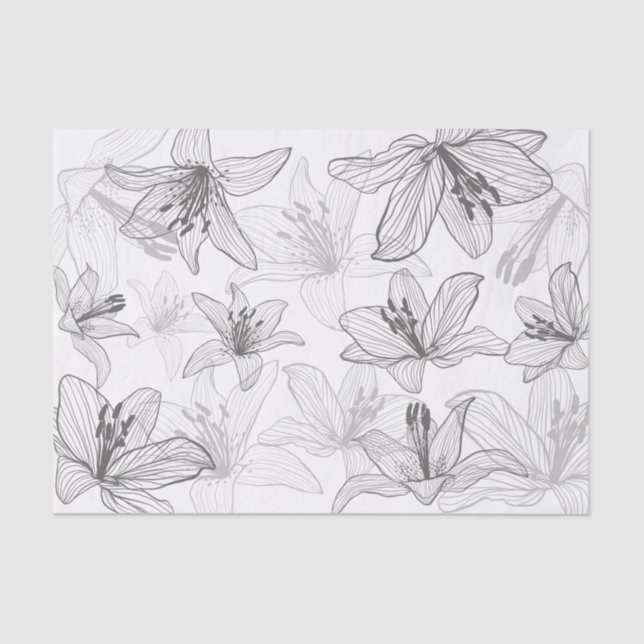 Papier Mousseline Floral Lilies Line Art (Recto)