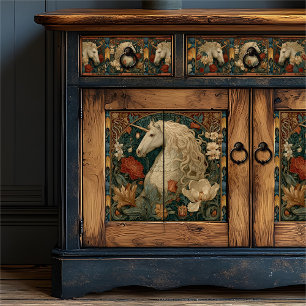 Papier Mousseline Floral médiéval William Morris Style Unicorn