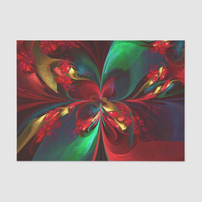 Papier Mousseline Floral moderne Art Abstrait Rouge Vert Motif #11 (Recto)