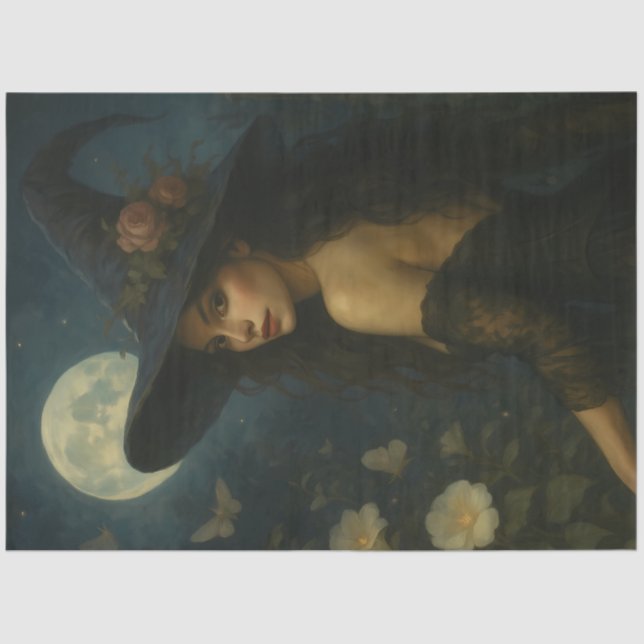 Papier Mousseline Floral Moonlight sorcière gothique Halloween Décou (Recto)