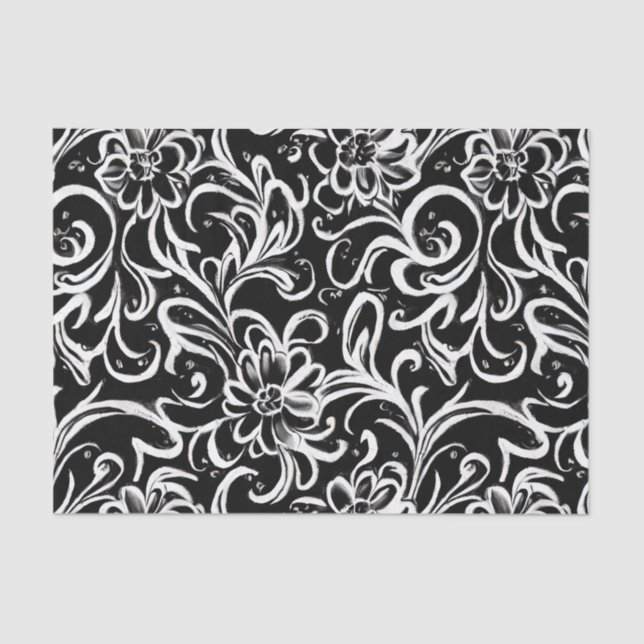 Papier Mousseline Floral noir et blanc (Recto)