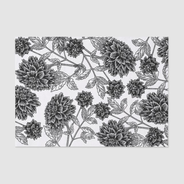 Papier Mousseline Floral noir et blanc élégant (Recto)