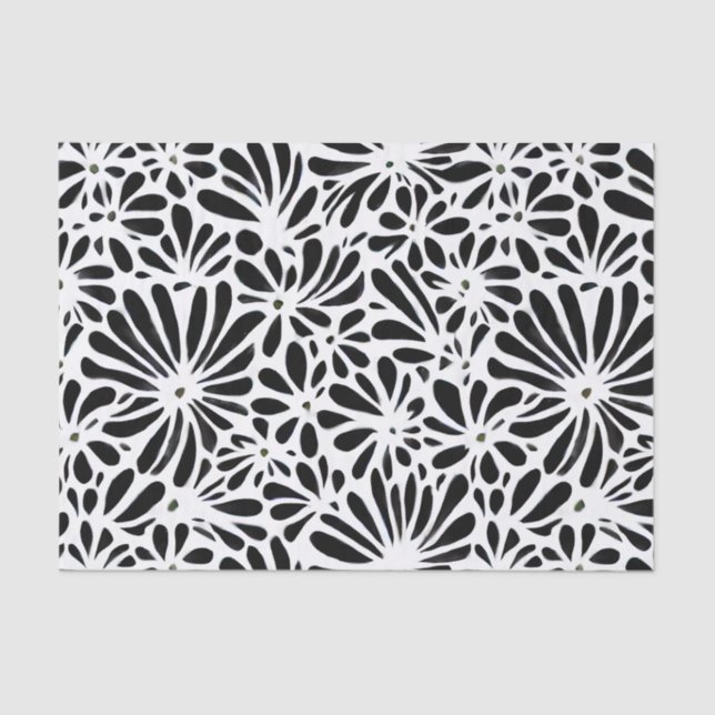 Papier Mousseline Floral noir et blanc rétro (Recto)