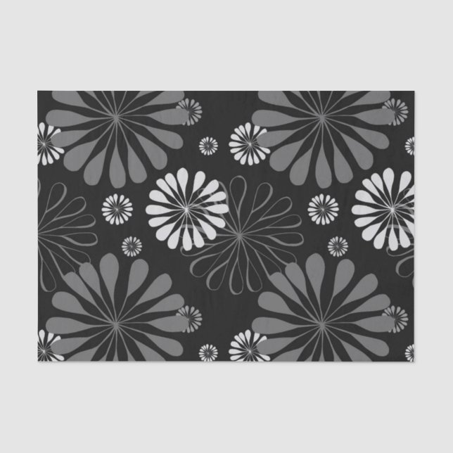 Papier Mousseline Floral noir et blanc rétro (Recto)
