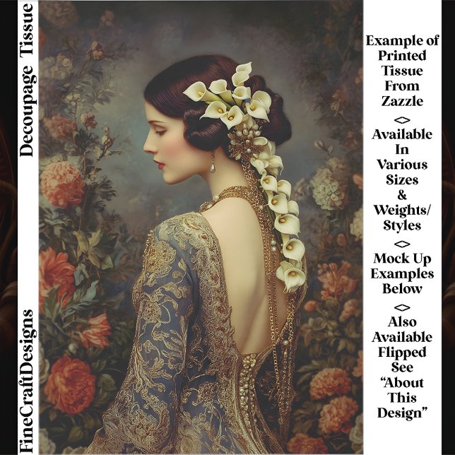 Papier Mousseline Floral Portrait & Calla Lillies EZ9L Decoupage (Créateur téléchargé)