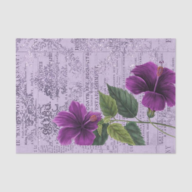 Papier Mousseline Floral pourpre vintage (Recto)