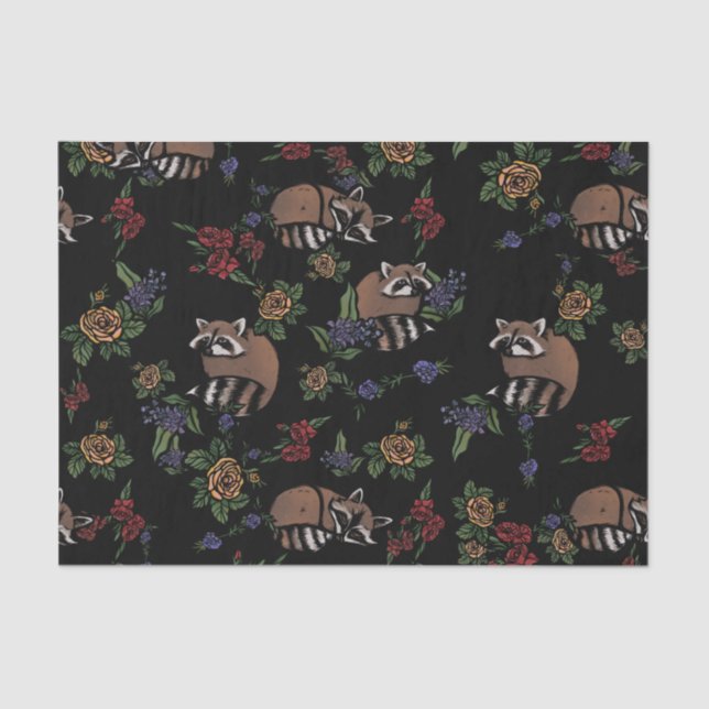 Papier Mousseline Floral Raccoons mignon couchant Motif (Recto)