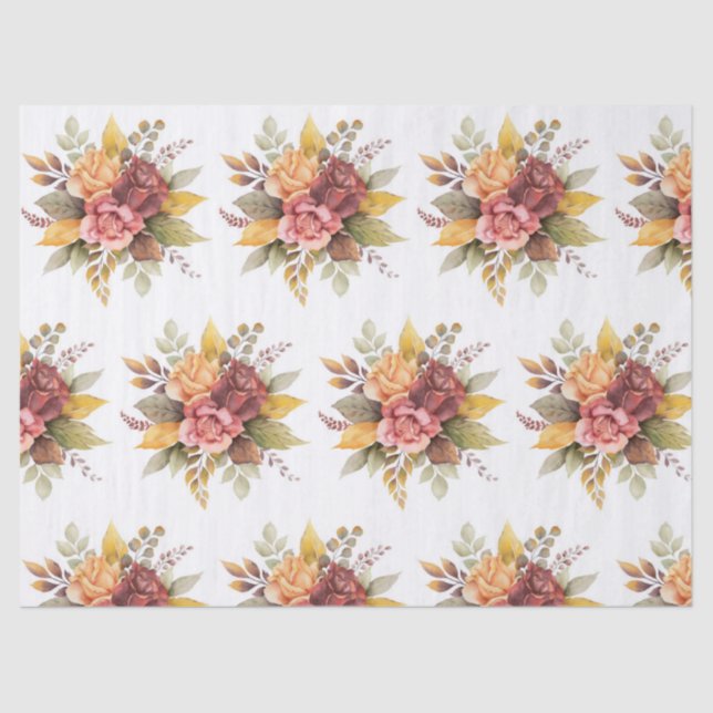 Papier Mousseline Floral rose Bourgogne Motif Antique Mariage (Recto)