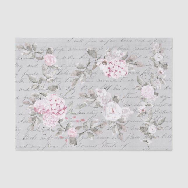 Papier Mousseline floral rose gris (Recto)