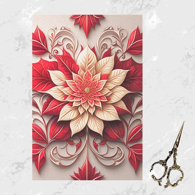 Papier Mousseline Floral Rouge Blanc Poinsettia Illustration élégant (Créateur téléchargé)