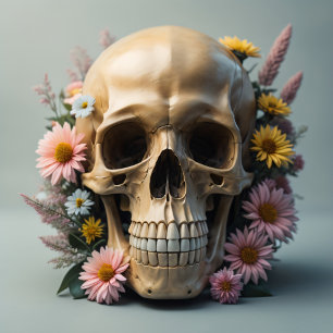 Papier Mousseline Floral skull cream white Steampunk v1 tissue paper