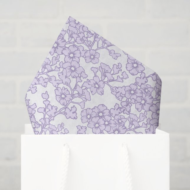 Papier Mousseline Floral Trellis Purple - White (Sac cadeau)
