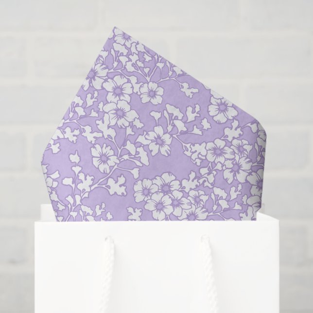 Papier Mousseline Floral Trellis White - Purple (Sac cadeau)