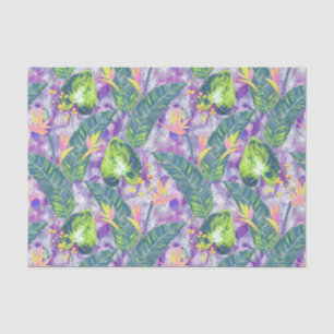 Papier Mousseline Floral tropical, Botanique, lilas, vert, rose, fl