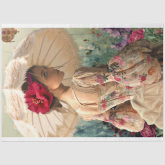 Papier Mousseline Floral vibrant, élégante dame avec un parasol