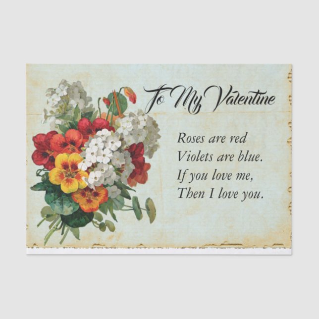 Papier Mousseline Floral victorien Valentine's Day Bouquet Poem (Recto)