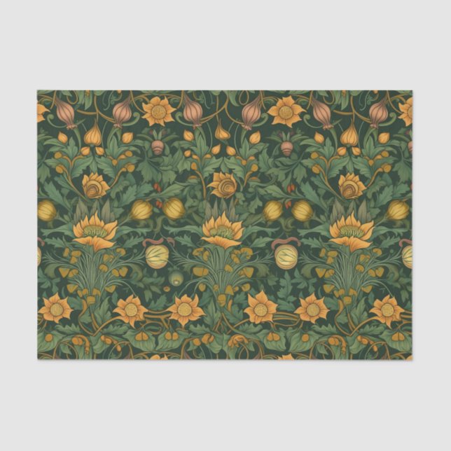 Papier Mousseline Floral vintage jaune (Recto)