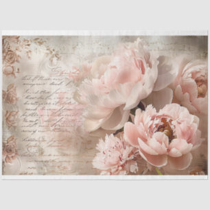 Papier Mousseline Floral Vintage Pastel Pink Peonies Découpage