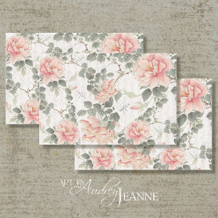 Papier Mousseline Floral Vintage Pink Chinoiserie Découpage