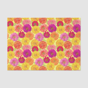 Papier Mousseline Floral Zinnia Jaune, rose, orange Botanique