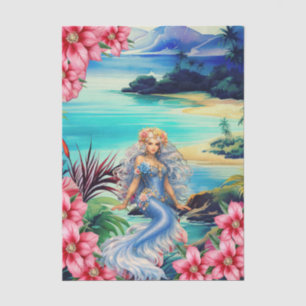 Papier Mousseline Florale Tropicale Vibrante Mermaid Decoupage Bleu