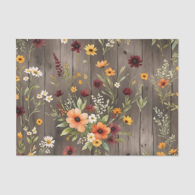 Papier Mousseline Floraux d'aquarelle rustique avec Fleur sauvage (Recto)