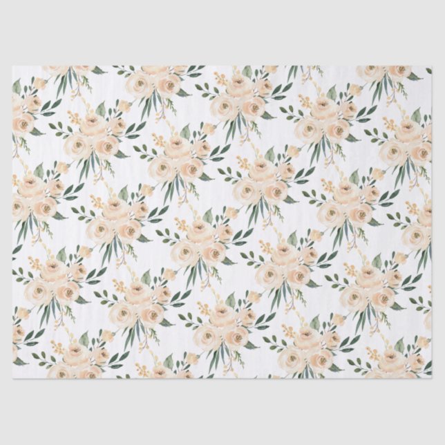 Papier Mousseline Flore Beige Blush sur papier  Mariage blanc (Recto)