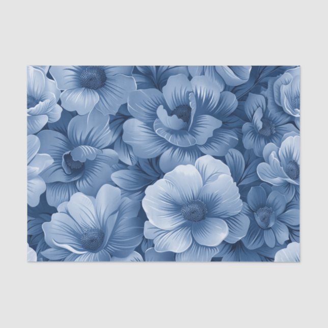 Papier Mousseline Flore bleu poussiéreux (Recto)