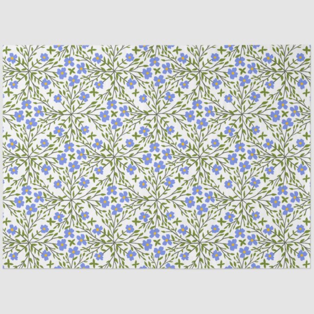 Papier Mousseline Flore Bleue Ditsy Motif Floral (Recto)