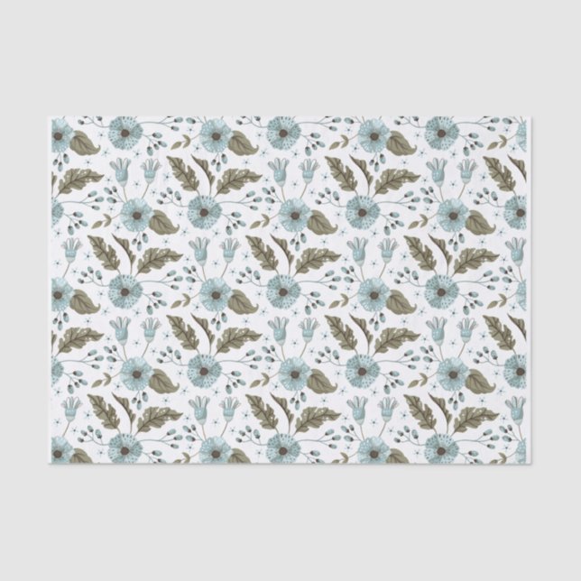 Papier Mousseline Flore bleue et verte (Recto)