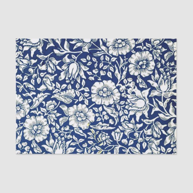 Papier Mousseline Flore bleue, marine et blanche (Recto)
