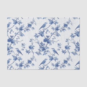 Papier Mousseline Flore bleue orientale avec oiseaux et rayures