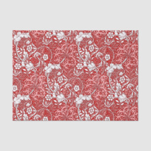 Papier Mousseline Flore d'algues marines, rouge profond et blanc