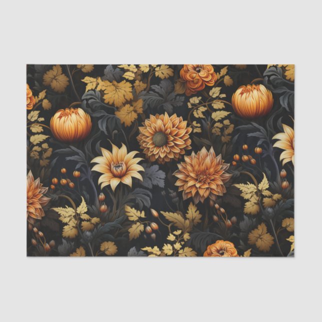 Papier Mousseline Flore de grande automne orange noire (Recto)