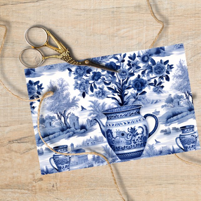 Papier Mousseline Flore de vase de découpage bleu saule (Créateur téléchargé)