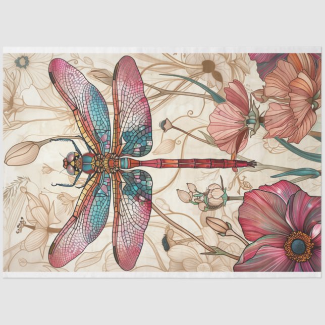 Papier Mousseline Flore Dragonfly Verre tendu Chaleureux Couleurs Wh (Recto)