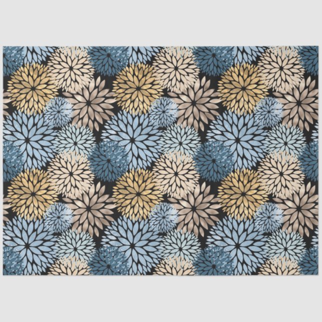 Papier Mousseline Flore moderne Blue Gold Dahlia (Recto)