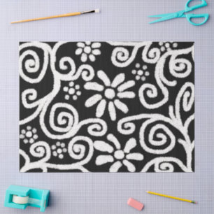 Papier Mousseline Flore noir blanc & Fleurs Fleurs Fleurs Fleurs Fle
