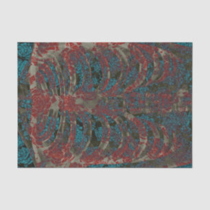 Papier Mousseline Flore Skeleton Rib Cage Turquoise Rouge Vintage An