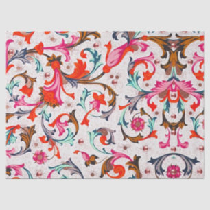 PAPIER MOUSSELINE FLORENTINE RENAISSANCE ROUGE FLEURS, FLEURS