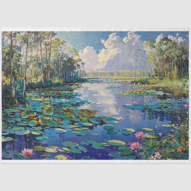 Papier Mousseline Floride Everglades River Lily Pads Découpage (Recto)