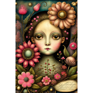 Papier Mousseline Flower girl & postcard v2 vintage tissue paper