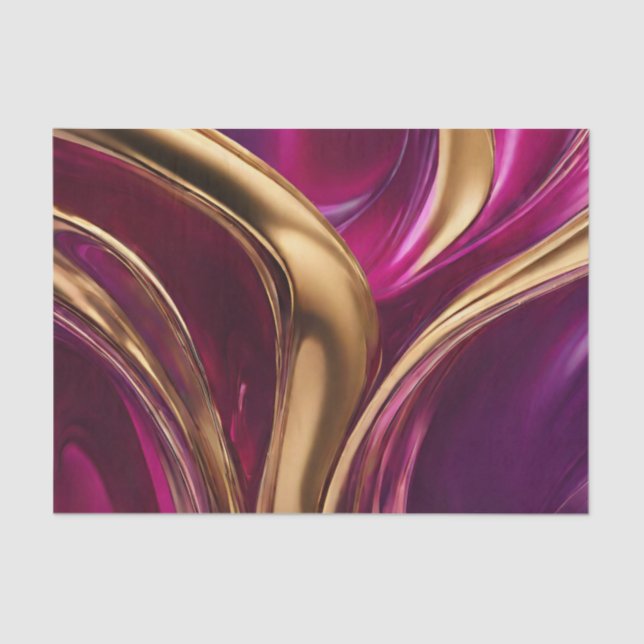 Papier Mousseline Flux Abstrait Art-Fuchsia violet et or- (Recto)