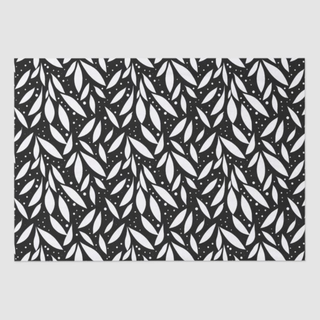 Papier Mousseline Foliage moderne noir et blanc (Recto)