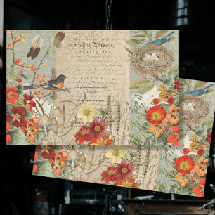 Papier Mousseline Folid automne Nid d'oiseaux Orange Floral Découpag