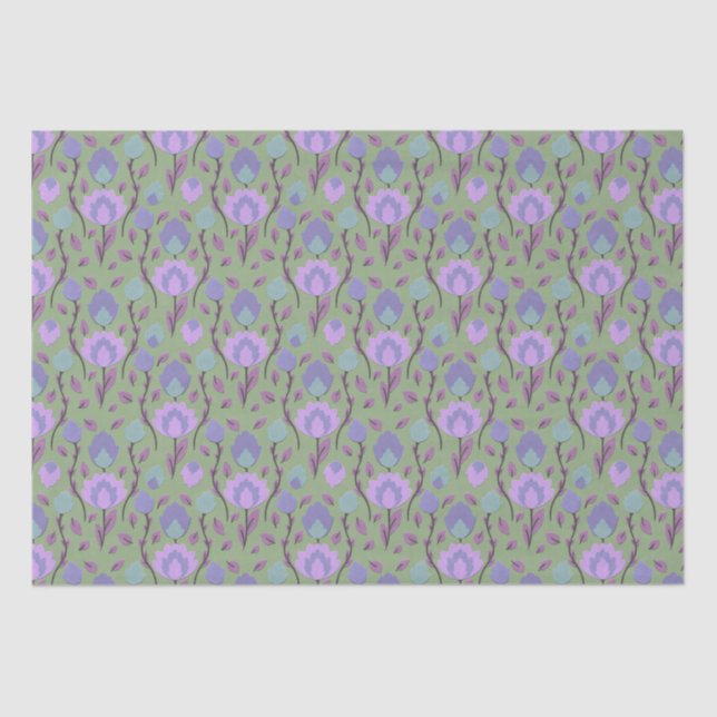 Papier Mousseline Folklore Floral Moderne // Mauve violet (Recto)