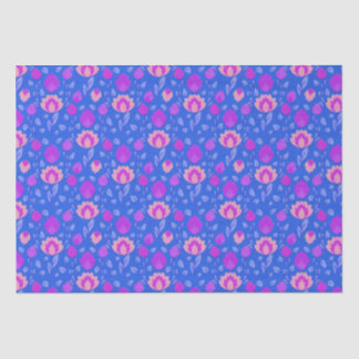 Papier Mousseline Folkore Floral Moderne // Bleu-Violet-Rose